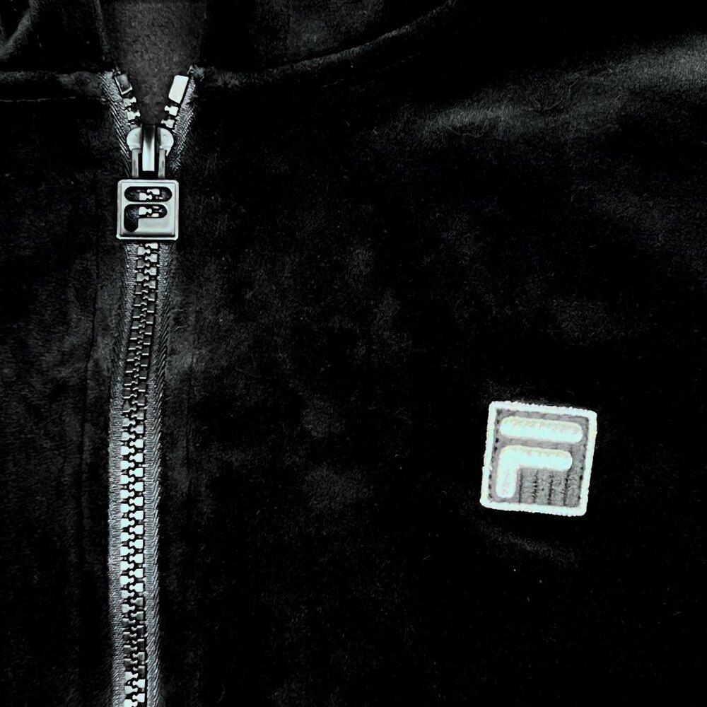 Fila Black Velour 1/4-Zip‎ Hoodie Athletic Plush Full Zip-Up Jacket Size L - Picture 3 of 7
